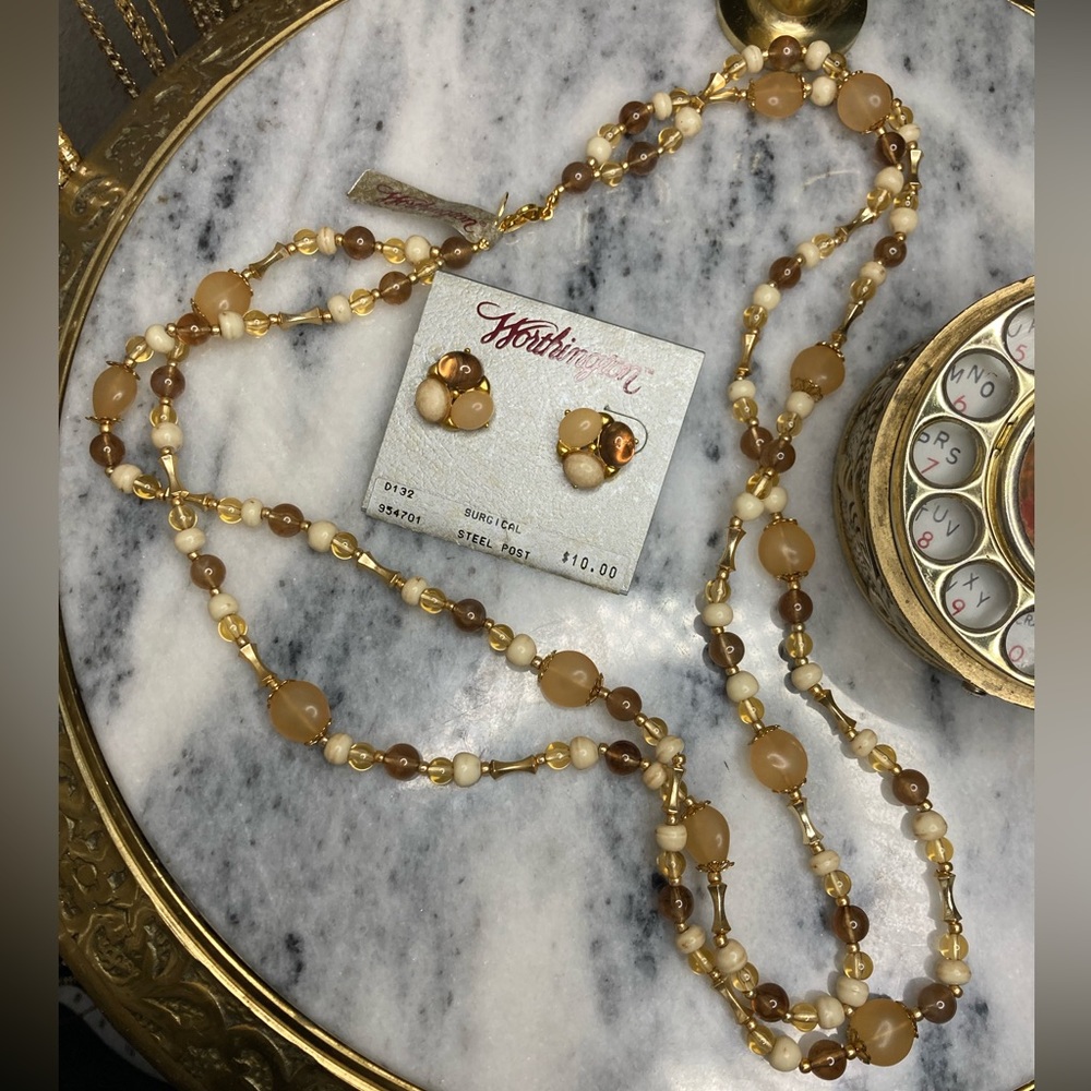 Vintage worthington costume jewelry set two strand necklace and stud earrings